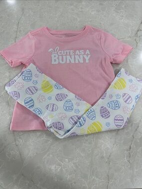 TC Pink "Cute as a Bunny" holiday  Set with Pastel Egg Print Leggings